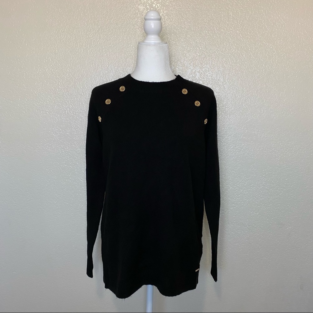 Calvin Klein Button-Detail Crewneck Sweater in Black Size XS NWT - Picture 3 of 12